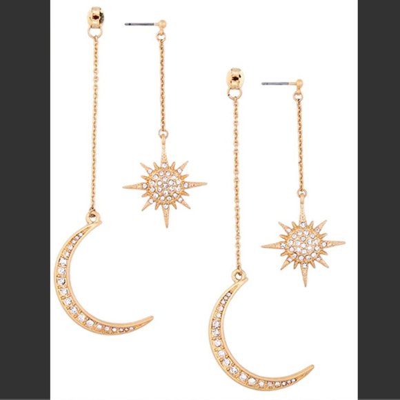 Moon and Stars Long Dangle Earrings - Picture 3 of 6